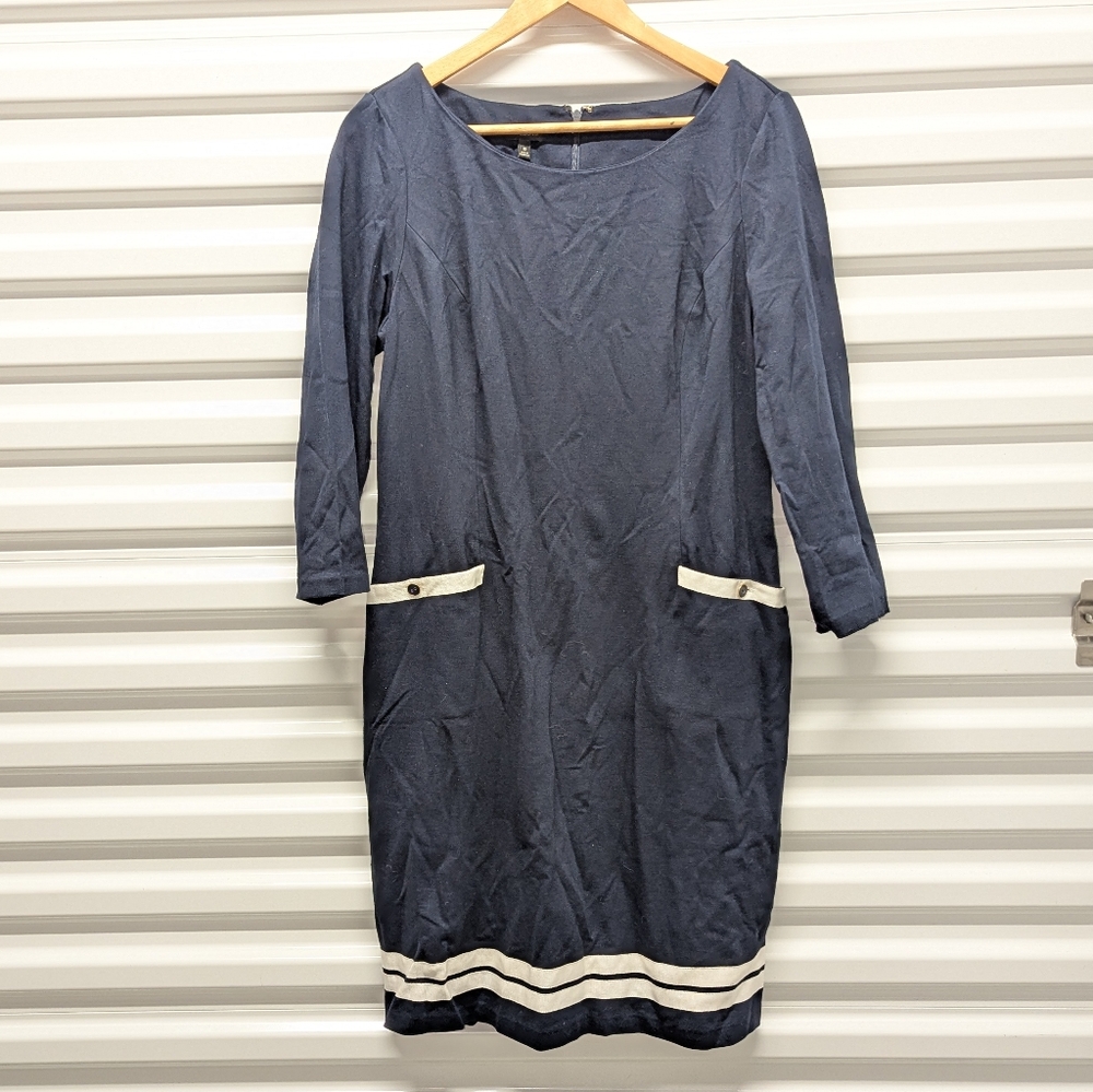 Talbots Size 10 Navy and White Sheath Dress Nautical Business Workwear